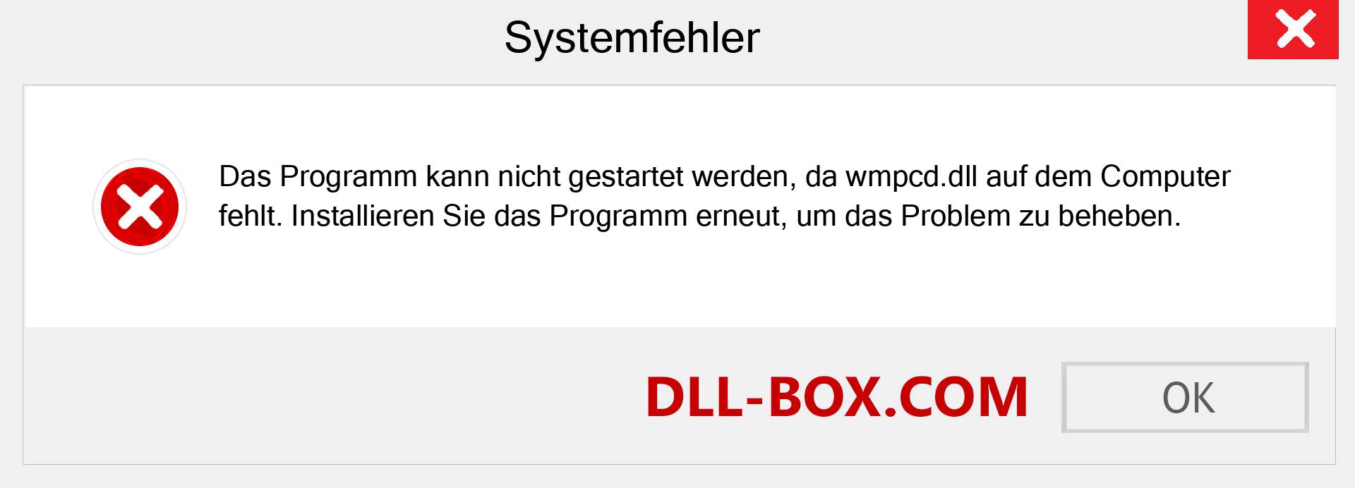 wmpcd.dll-Datei fehlt?. Download für Windows 7, 8, 10 - Fix wmpcd dll Missing Error unter Windows, Fotos, Bildern